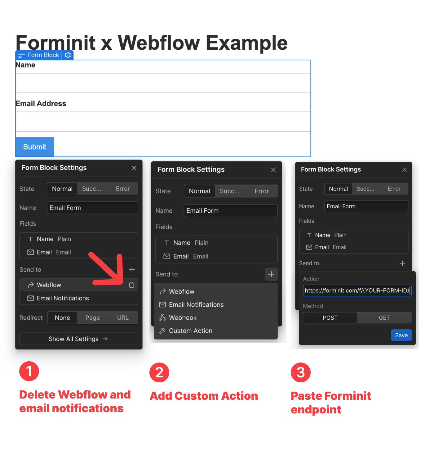 Configure custom form action